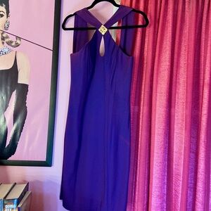 NWOT 90s Vintage Nightway Collections Purple Sheath Dress Gold Gem Accent Sz 10